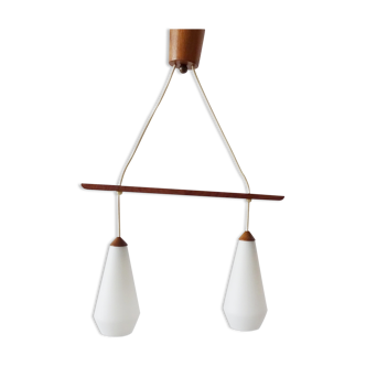 Suspension scandinave en verre opale teck