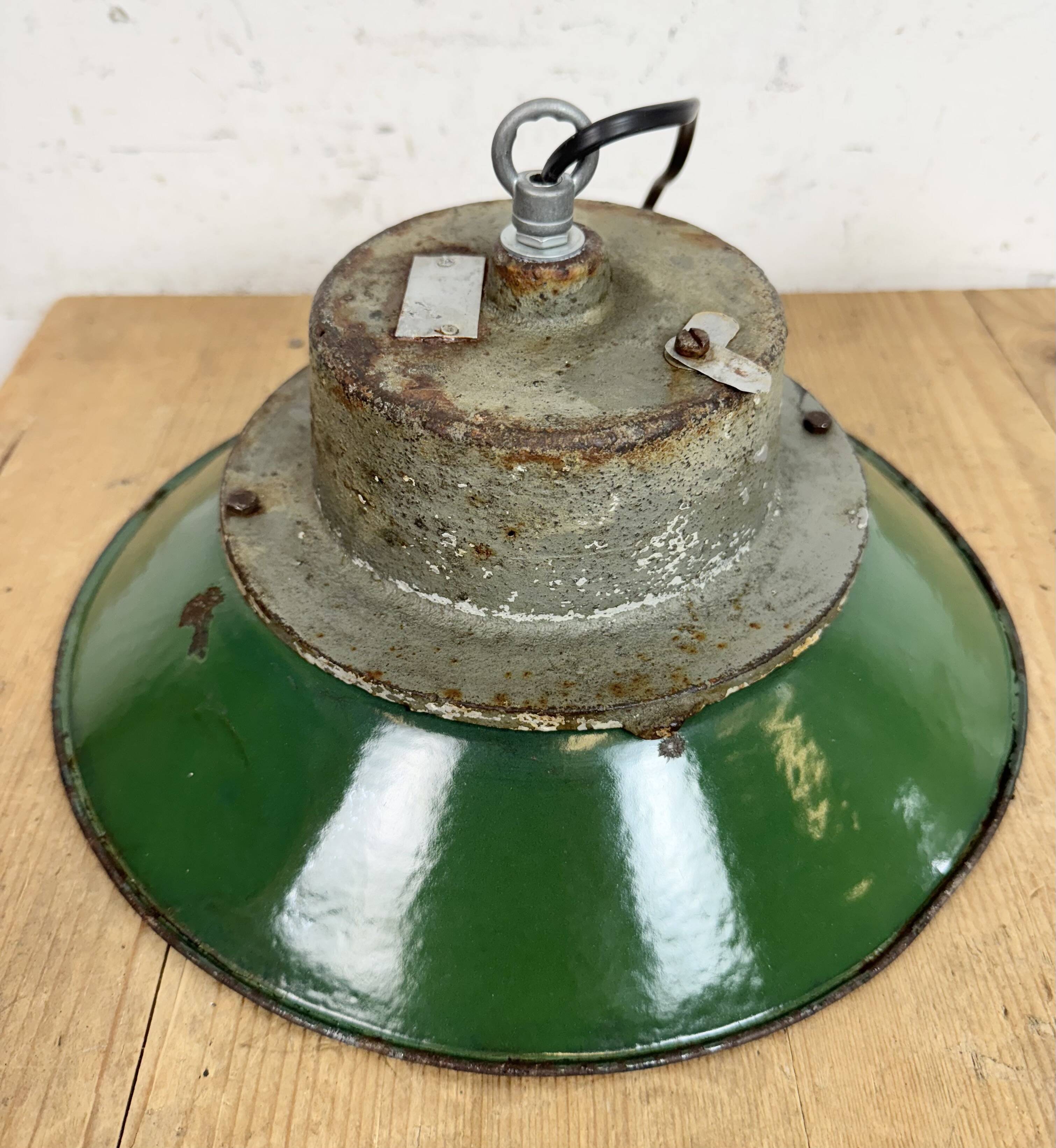 Green Enamel and Cast Iron Industrial Pendant Light, 1960s