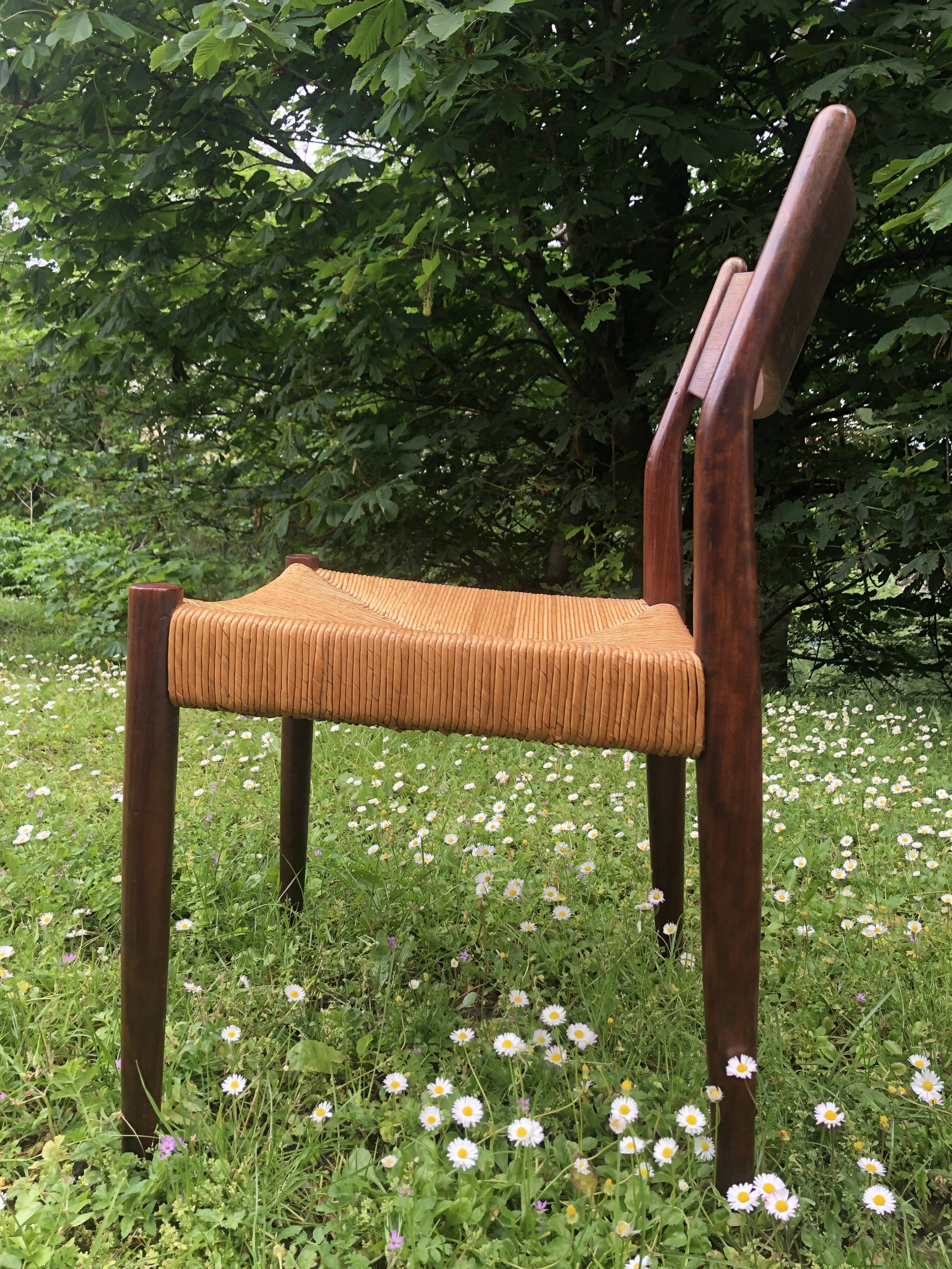 6 wooden and straw chairs, Scandinavian design Cees Braakman for Pastoe, 1960