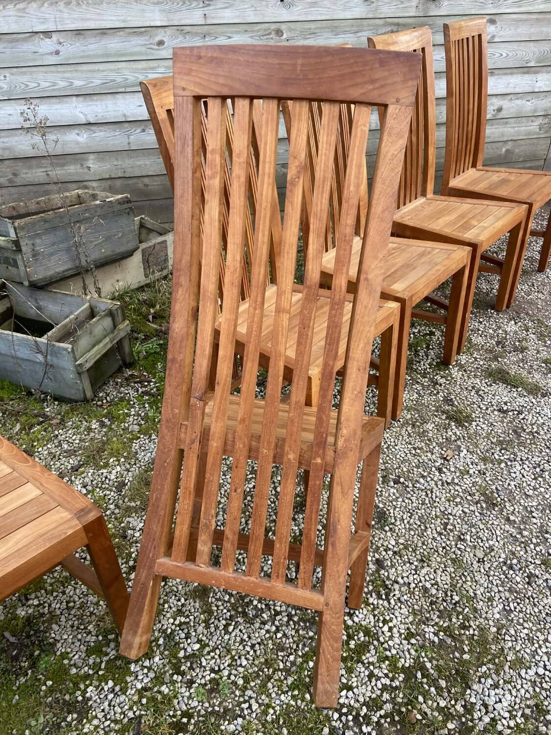 6 teak wood chairs