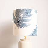 White enamelled mustard pot lamp, fern pattern
