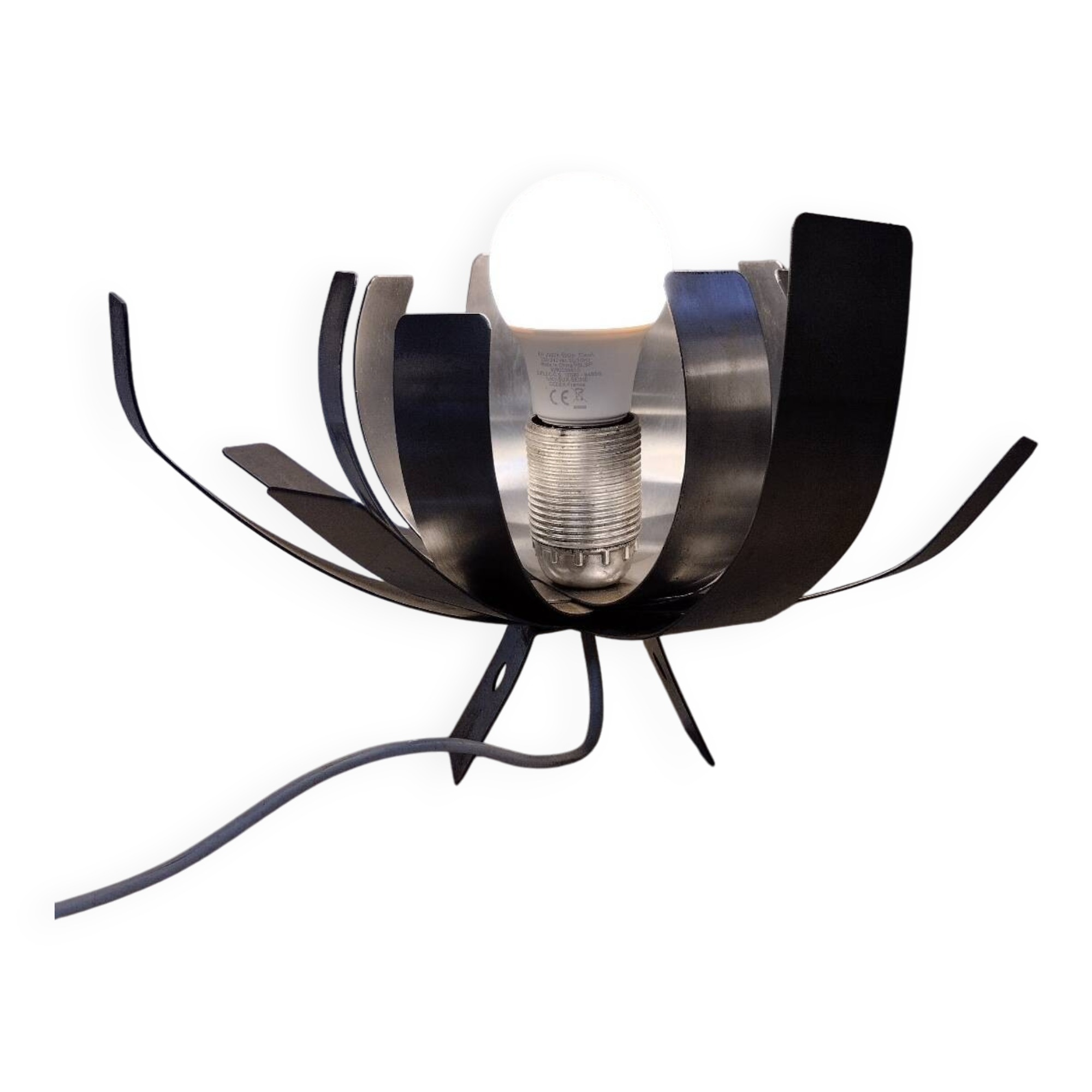Seventies brushed steel flower lamp