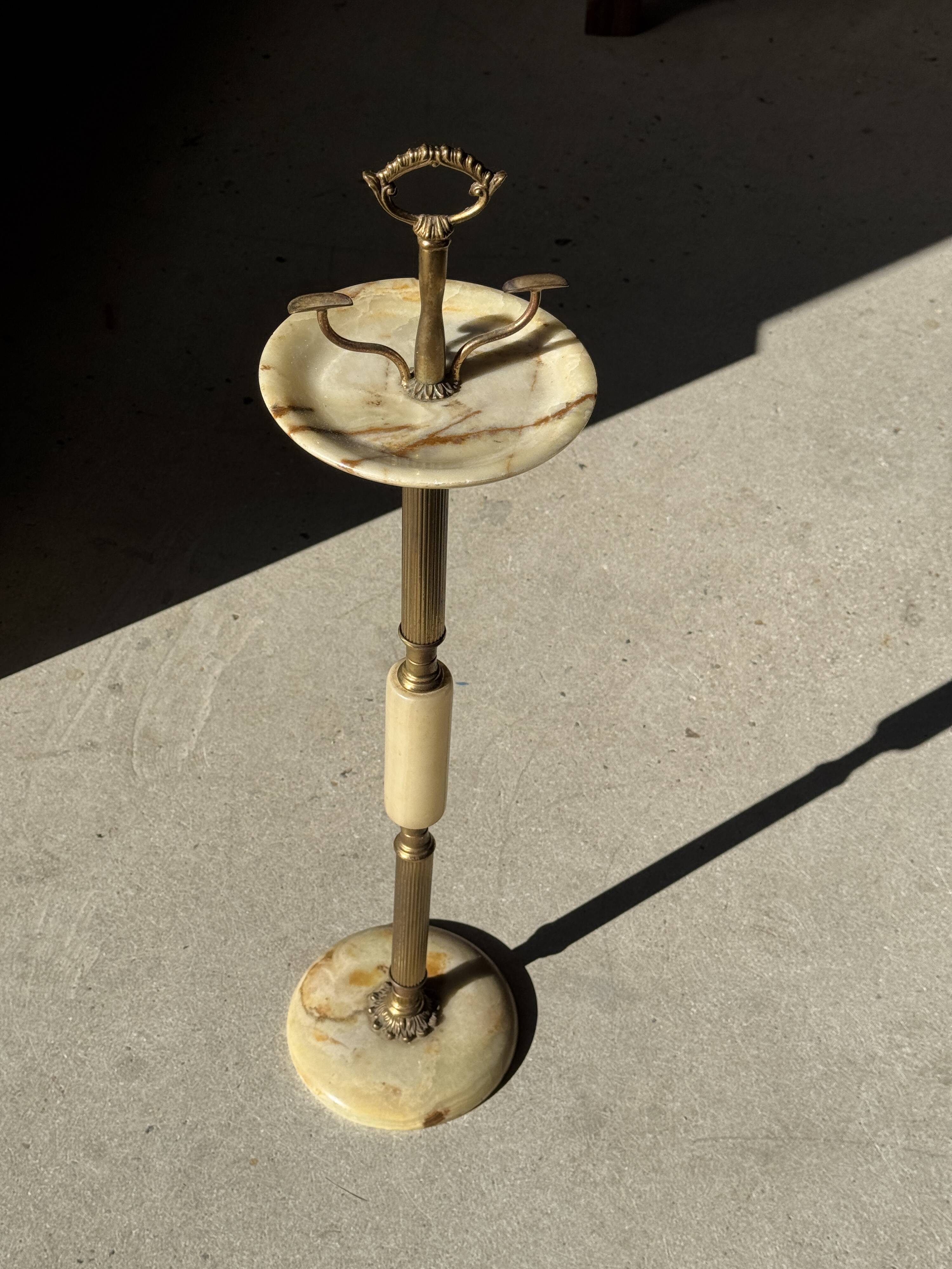 Marble and brass standing ashtray H74 D17