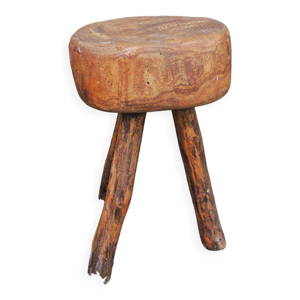 Ancien tabouret trépied en bois