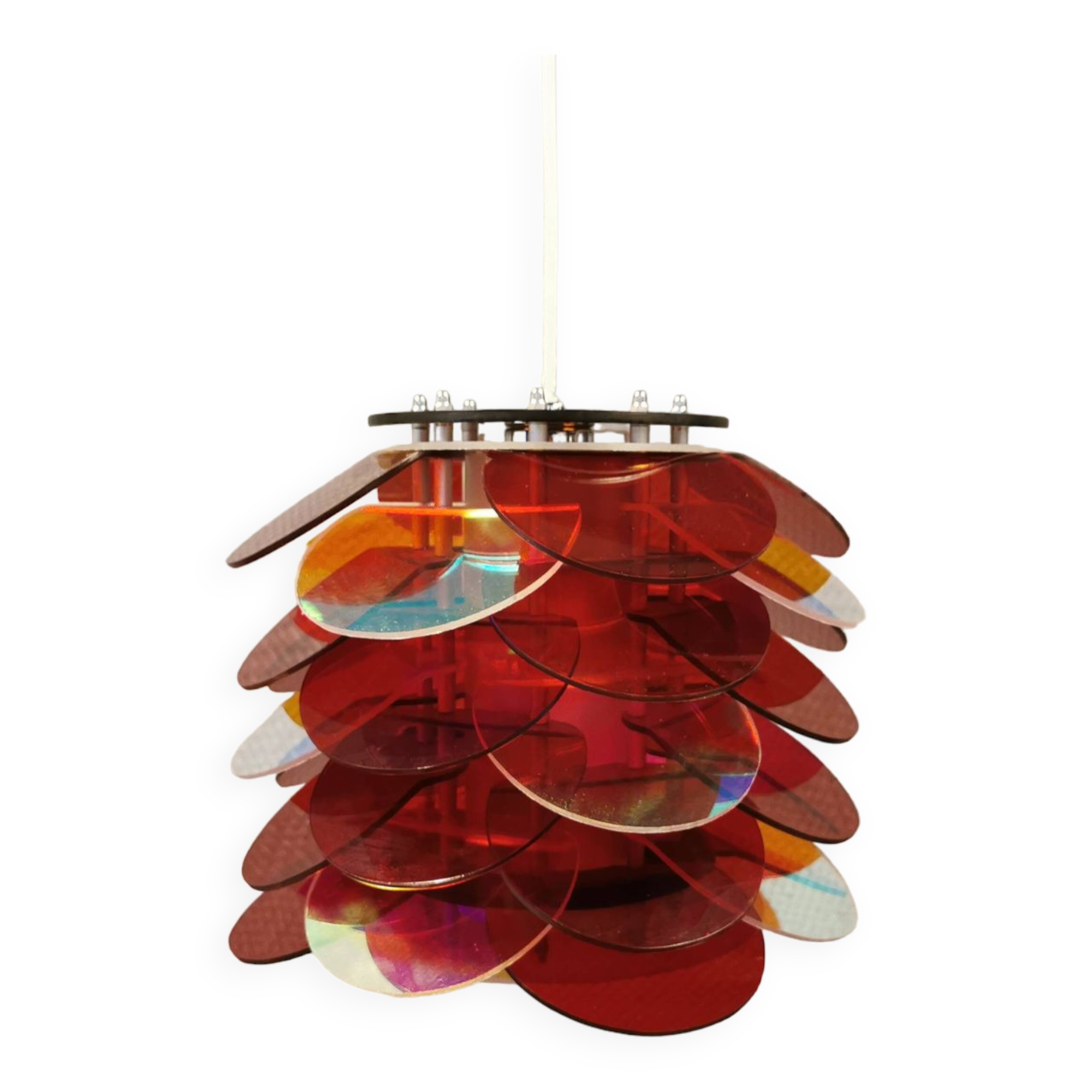 Danish Space Age hanging lamp made of plexiglass "leaves" with mirror reflex
