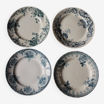 A set of 4 flat plates Terre de fer mismatched blue