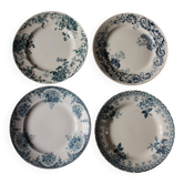 A set of 4 flat plates Terre de fer mismatched blue