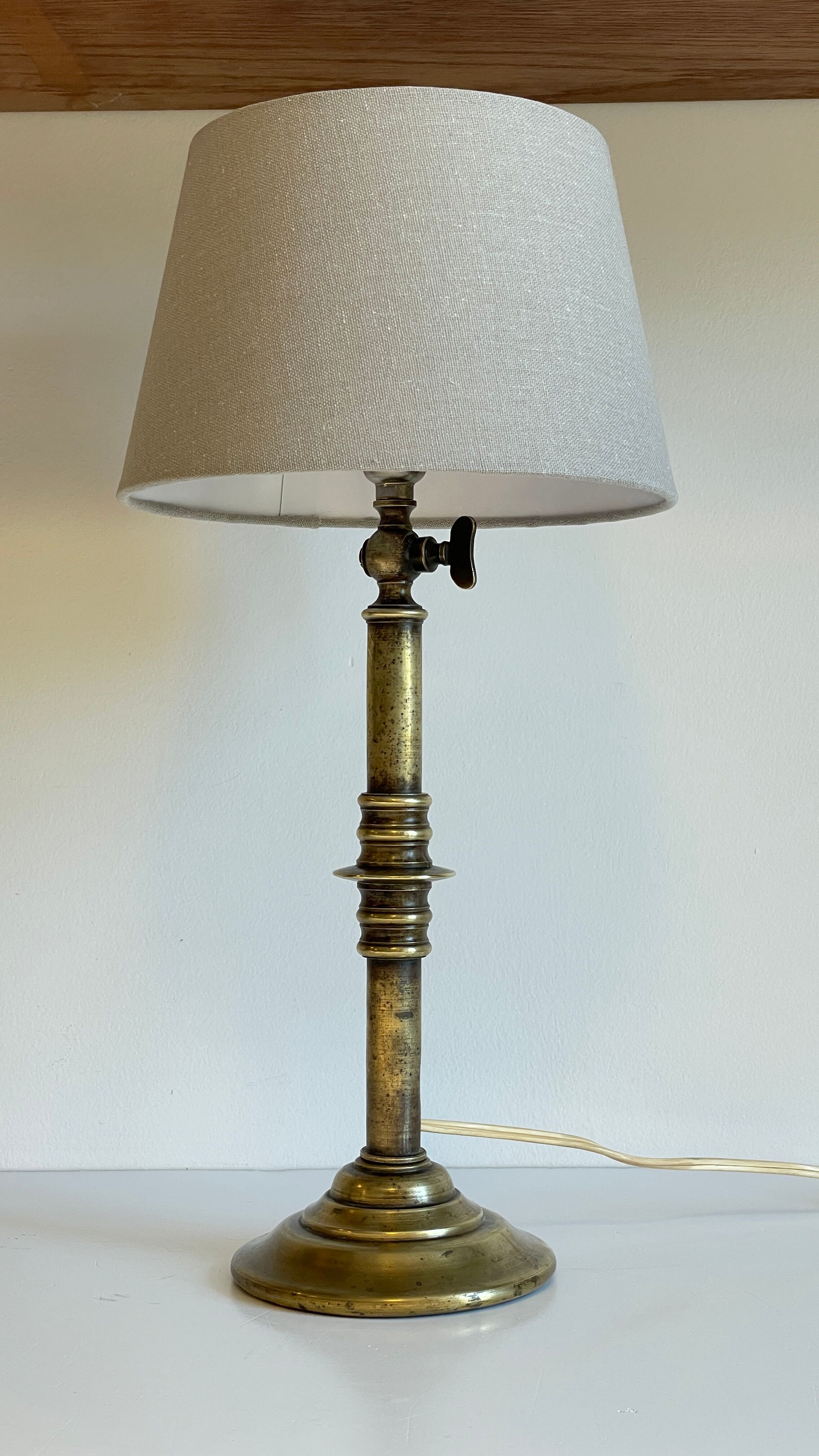Solid brass lamp and vintage fabric