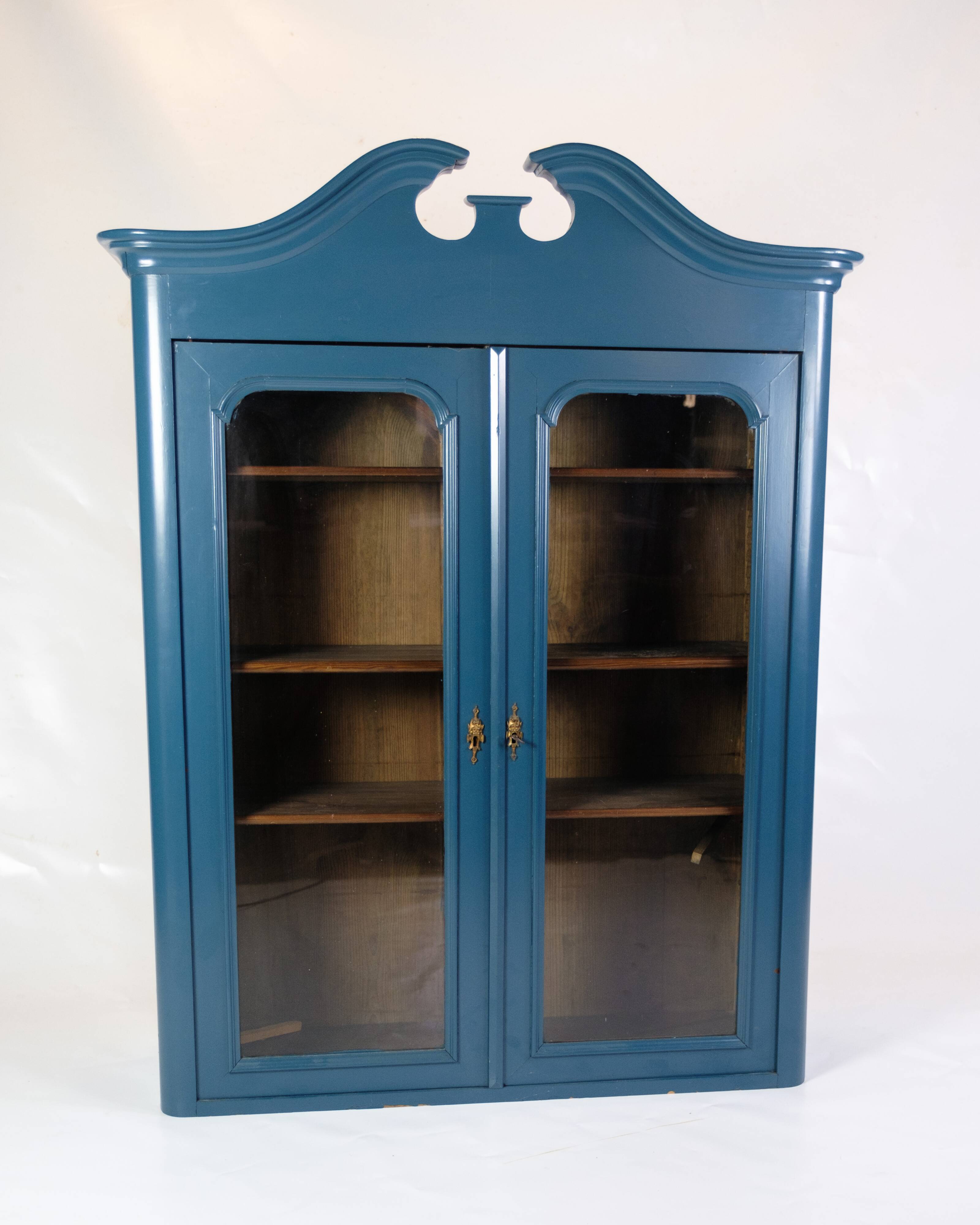 Antique Display Cabinet Painted Blue From 1920s
