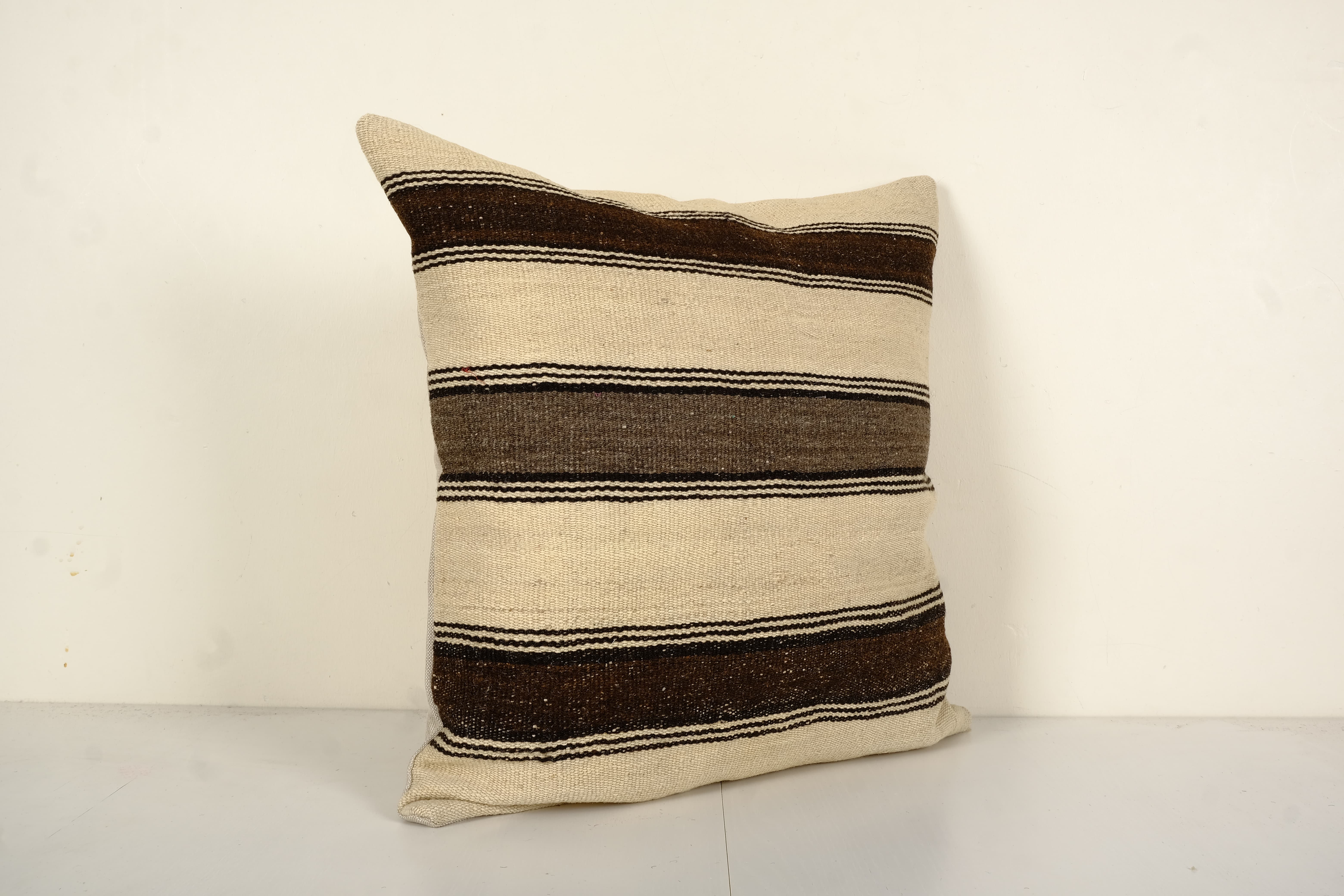 Handmade Organic Wool Striped Couch Pillow Cover, Ethnic Chair Cushion Decor from Anatolian, Bohemia