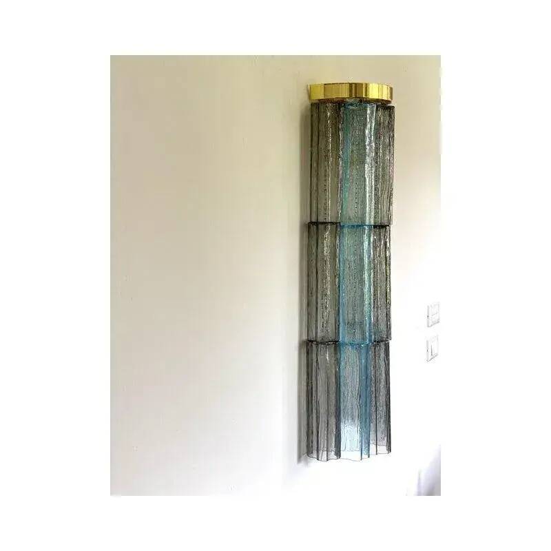 Paire d'appliques Tronchi en verre de Murano gris et bleu clair par Simoeng