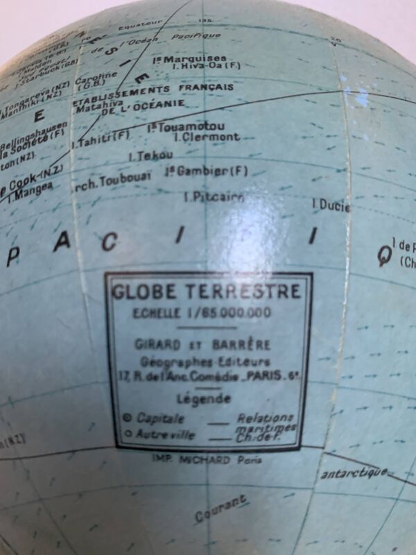 Globe vintage 1960 terrestre verre Girard et Barrère mappemonde - 27 cm