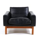 Vintage mid-century poul m. volther leather and oak lounge chair 1960,s