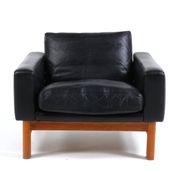 Vintage mid-century poul m. volther leather and oak lounge chair 1960,s