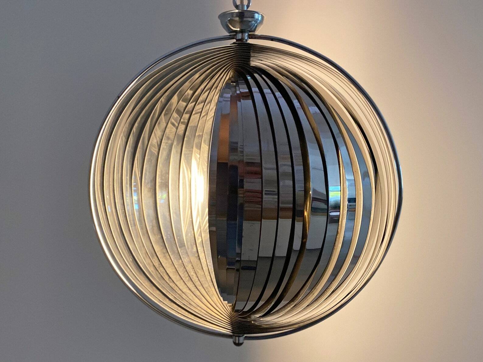 Space Age chrome aluminium moon hanging lamp,  slat lamp
