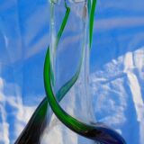Vase moderniste verre moulé translucide et vert Flavio Poli seguso