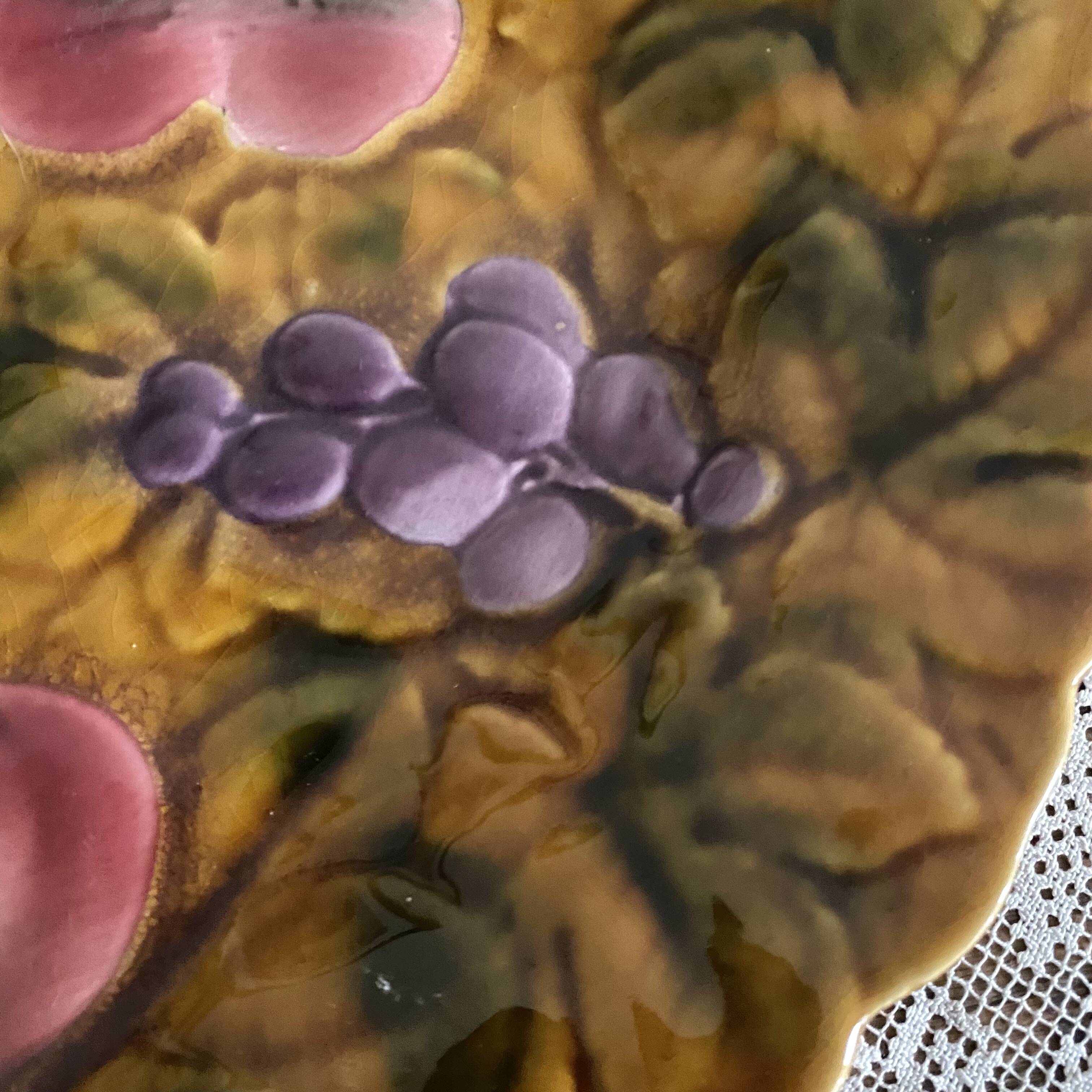 Sarreguemines barbotine oval dish with fruit decoration