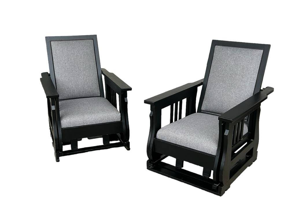 Important Pair Of Black Lacquered Rocking Armchairs Circa 1920 - 30