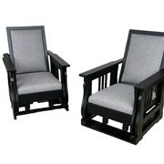 Important Pair Of Black Lacquered Rocking Armchairs Circa 1920 - 30