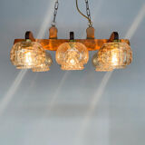 1970's wood & glass chandelier, czechoslovakia
