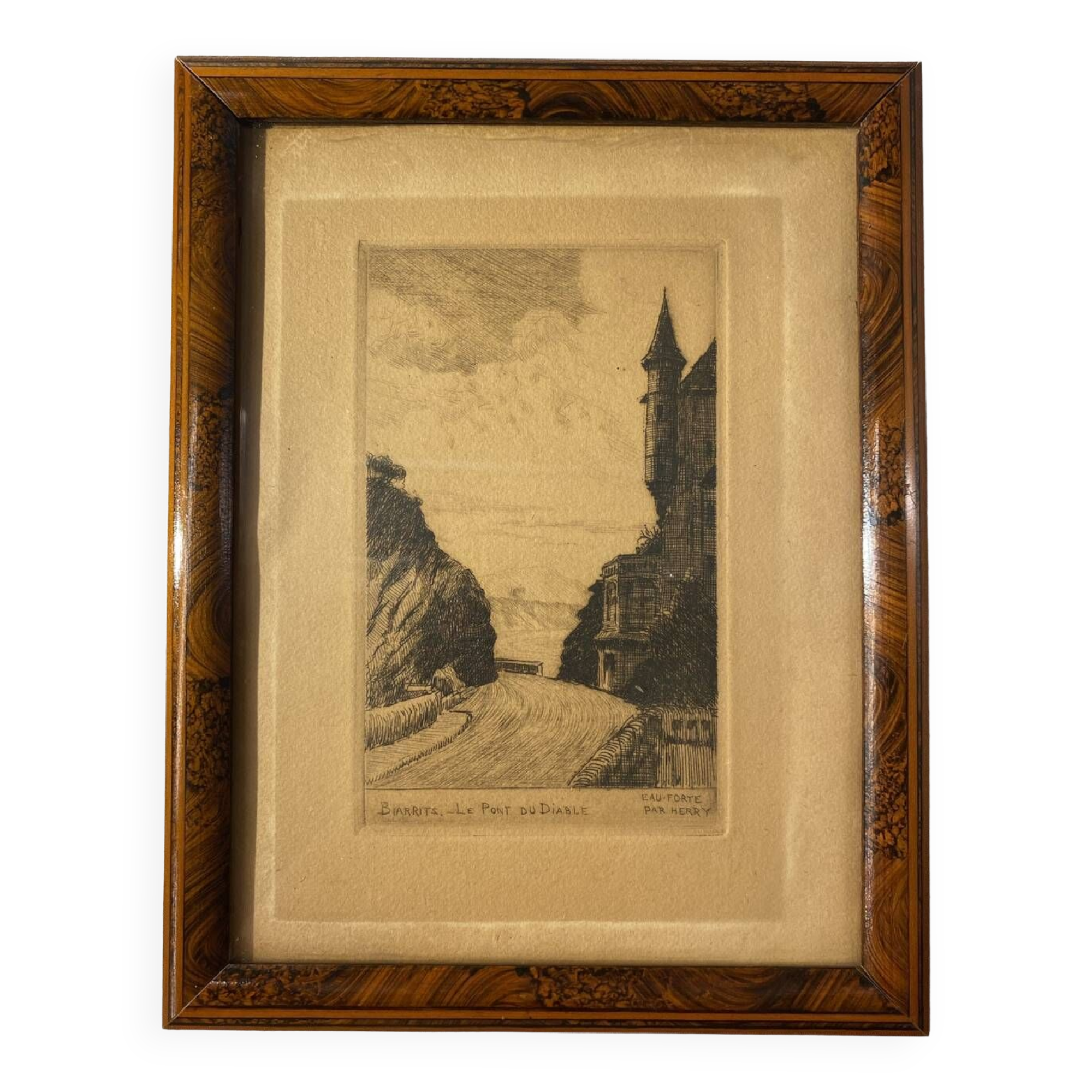 Old engraving, Biarritz, the Devil's Bridge 20th century