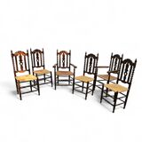 8 (2 x armrest) x ornate wood / bobbin / wicker dining chair / studded chairs