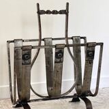 Brutalist vintage steel magazine rack