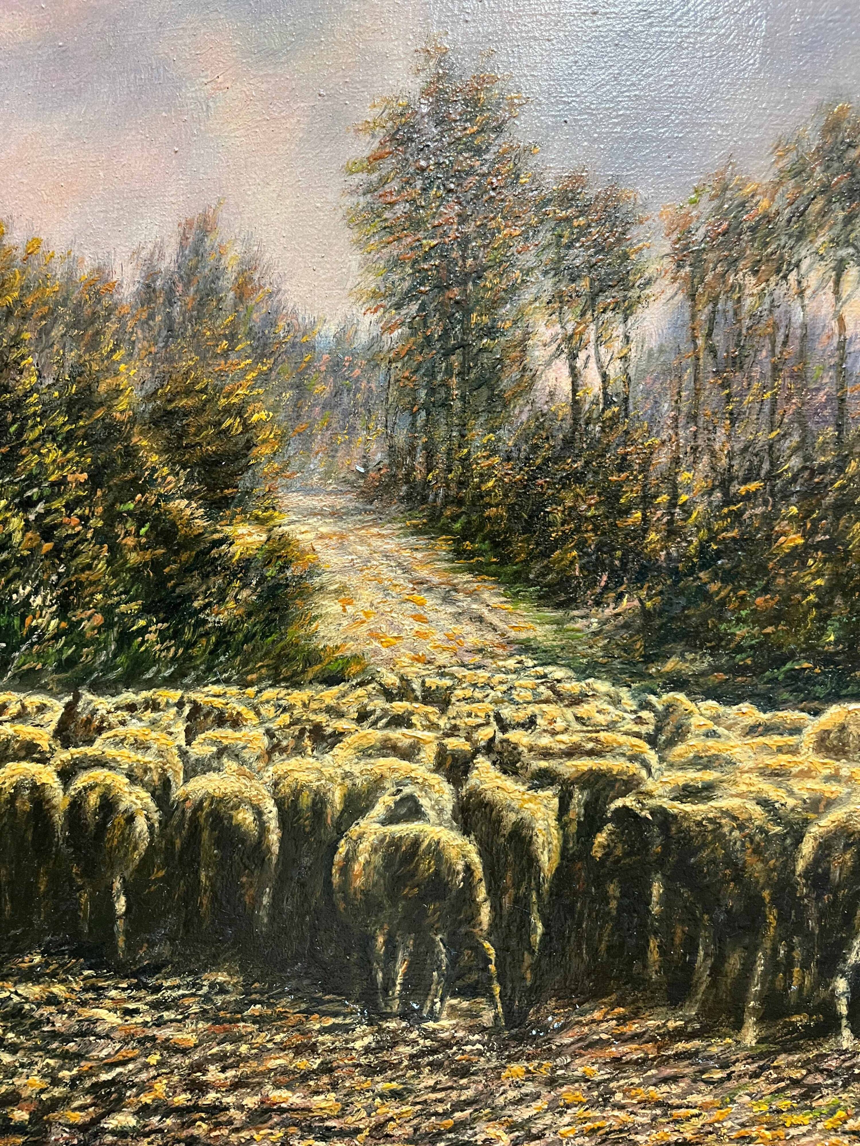 Painting HST "Landscape with Sheep" signed by Lucien Michon (born in 1887)