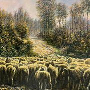 Tableau HST "Paysage aux moutons" signé Lucien Michon (né en 1887)