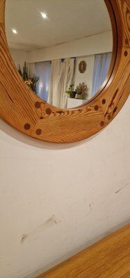 Pine wall mirror by Uno Kristiansson, Sweden, 1960