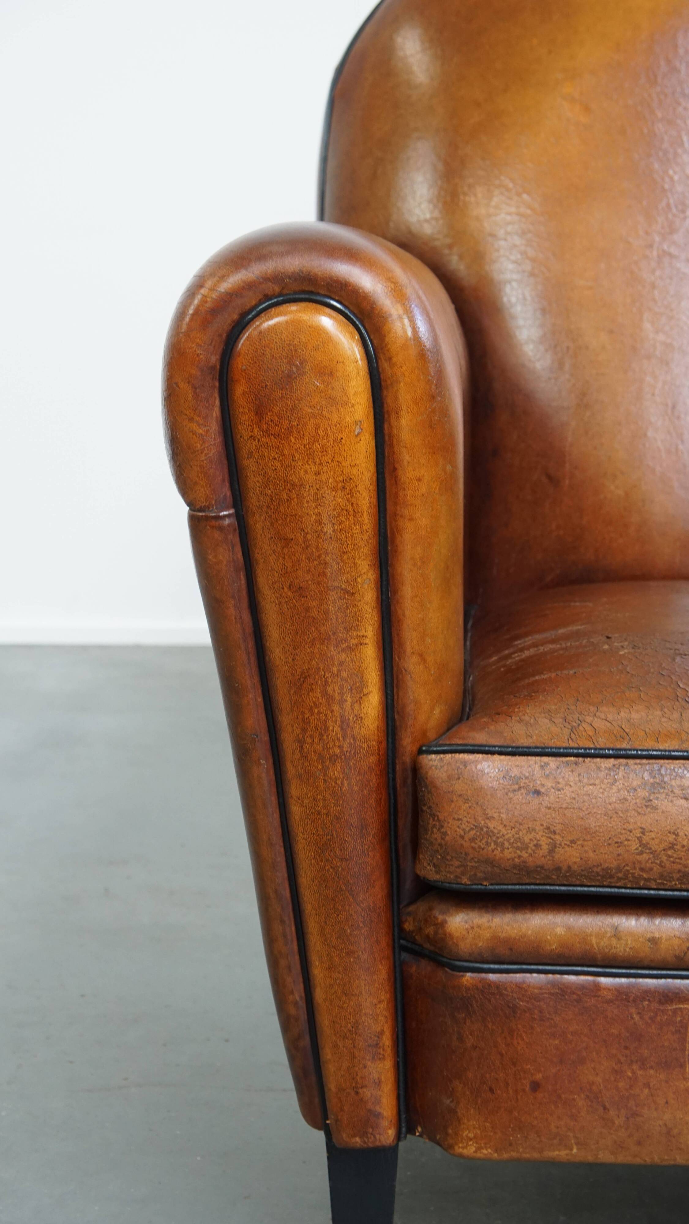 Vintage Sheepskin Leather Art Deco Style Design Armchair