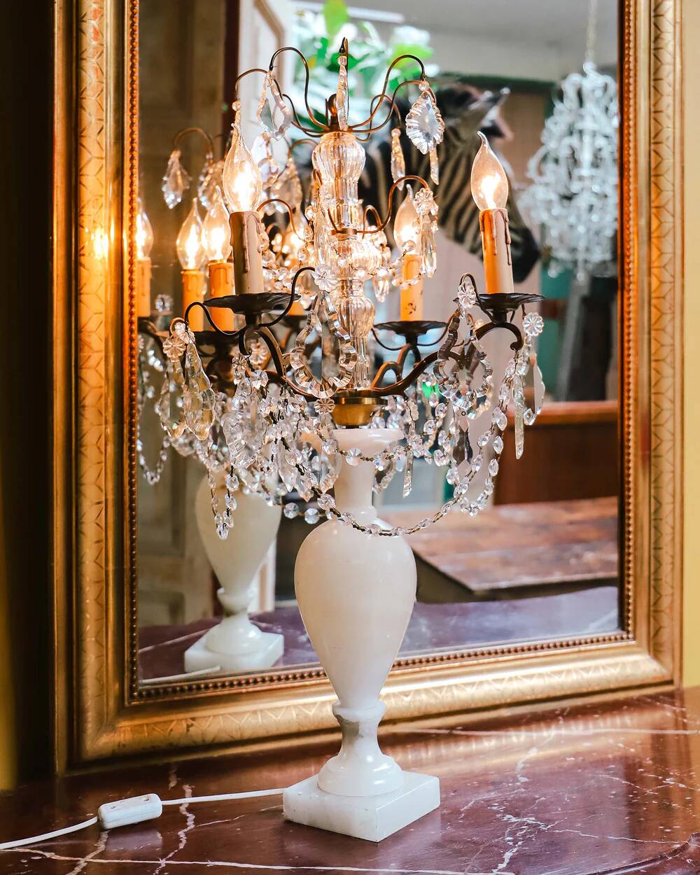 19th C Antique French crystal table lamp