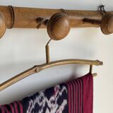 Large vintage wooden coat rack with 6 bamboo effect hooks L79