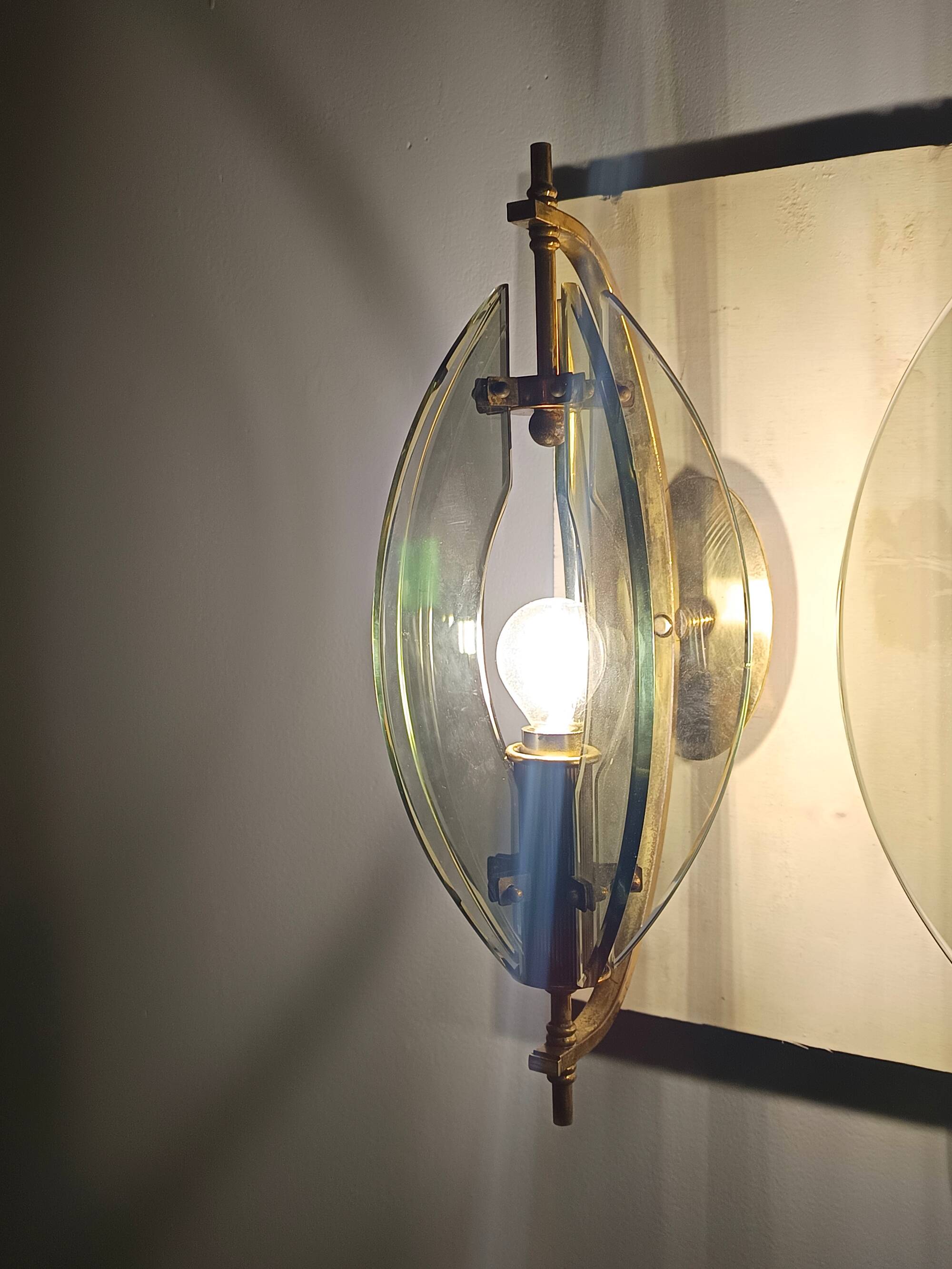 Smoked Glass and Brass Applique / Wall Light by Gino Paroldo