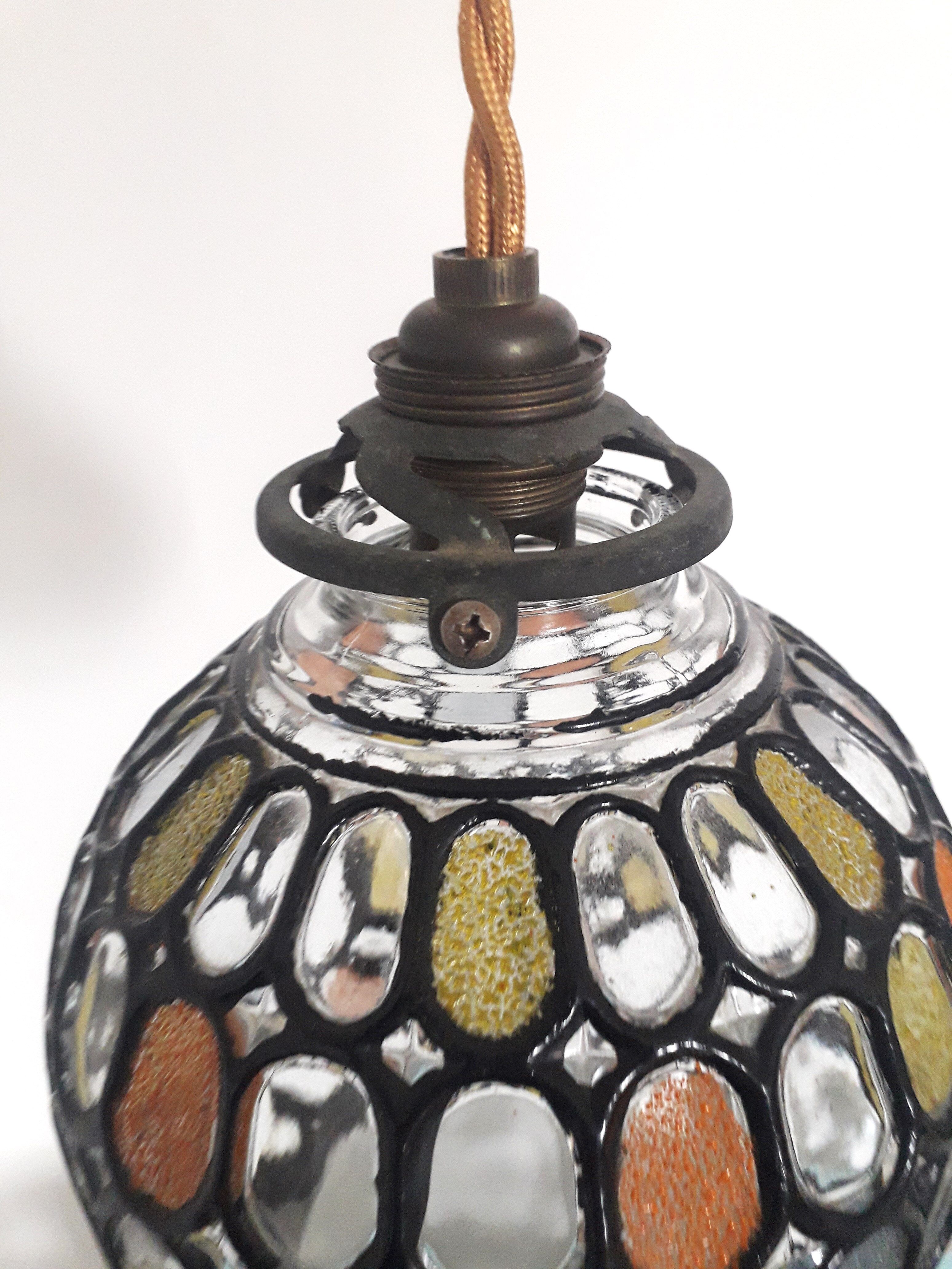 Old art deco pendant lamp - Partitioned and colored glass globe - 1930
