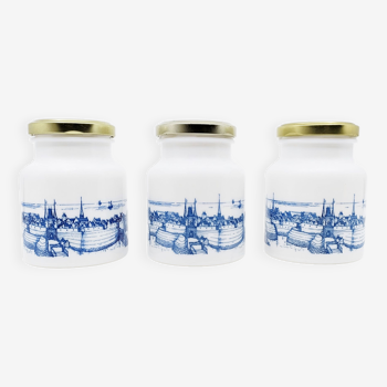 Adorable German mustard-spice pots in opaline blue landscape décor