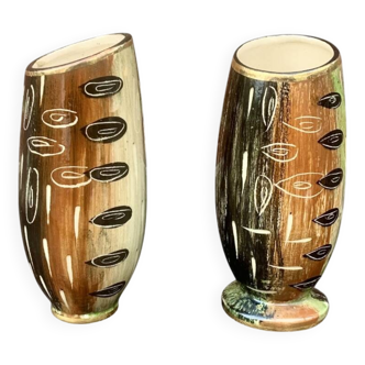 Deux anciens vases en faïence de Hubert Bequet (Belgique) - années 50
