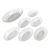 Ensemble d'assiettes à dessert Krople Rosy, en verre transparent, design de J. Drost, Ząbkowice, Pologne, années 1970.