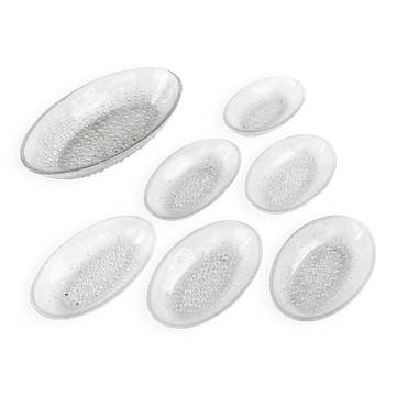 Set of dessert plates Krople Rosy, transparent glass, design by J. Drost, Ząbkowice, Poland, 1970s