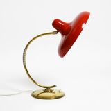 Beautiful large Mid Century Modern brass table lamp with red metal shade