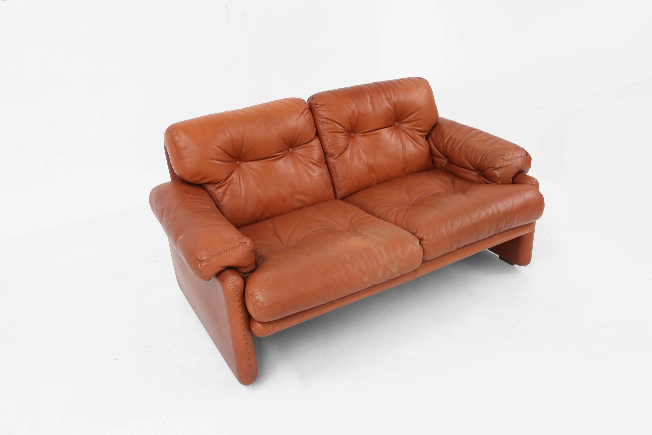 Brown leather 2-seater sofa Coronado by Tobia Scarpa for B&B Italia, Italy ca. 1960