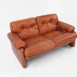Brown leather 2-seater sofa Coronado by Tobia Scarpa for B&B Italia, Italy ca. 1960