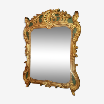 Louis xv period mirror with rocaille decoration – green lacquered gilded wood - 18th