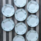Ensemble de 9 assiettes Terre de fer fleurs vertes St Amand
