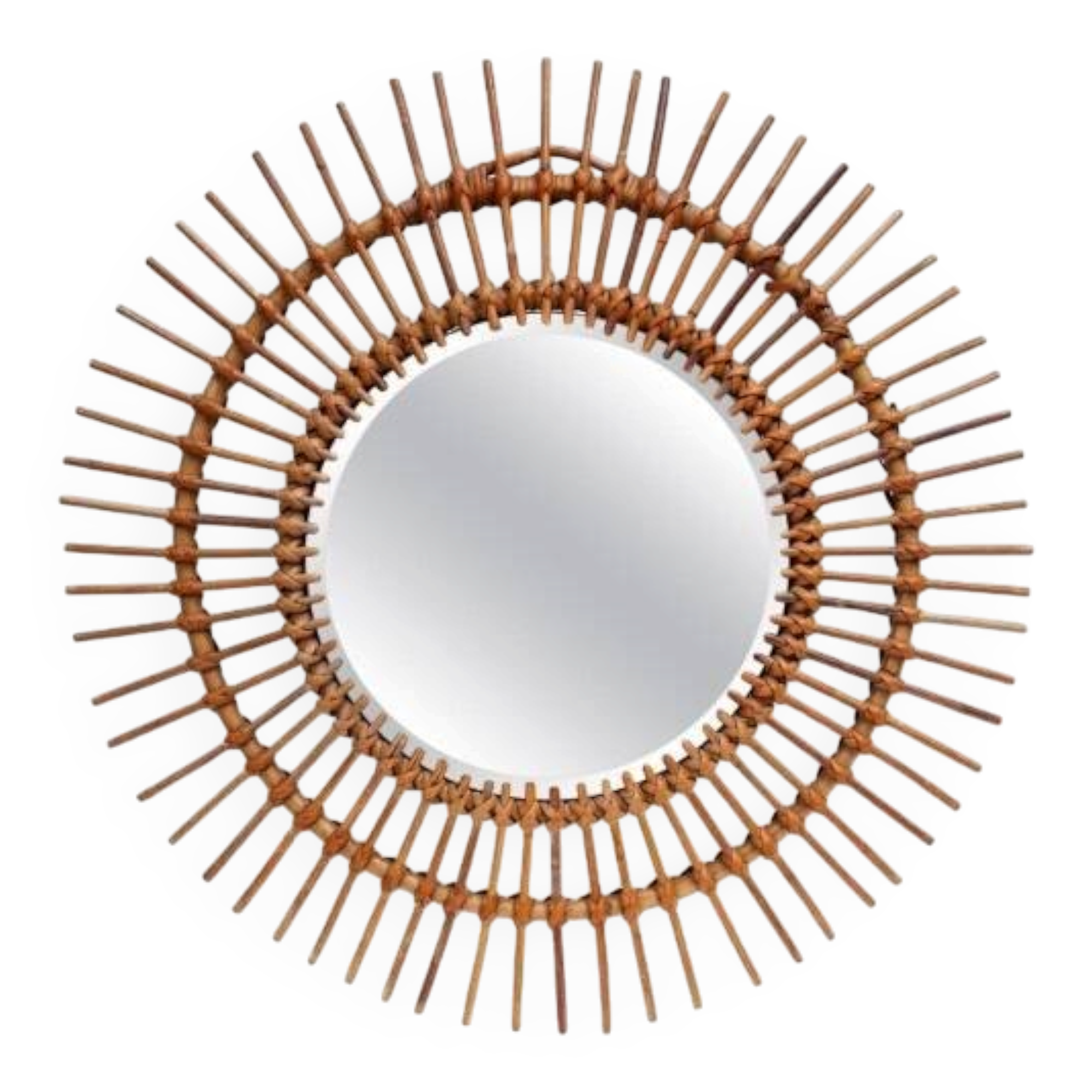 Large sun mirror rattan 68 cm. Vintage 60s