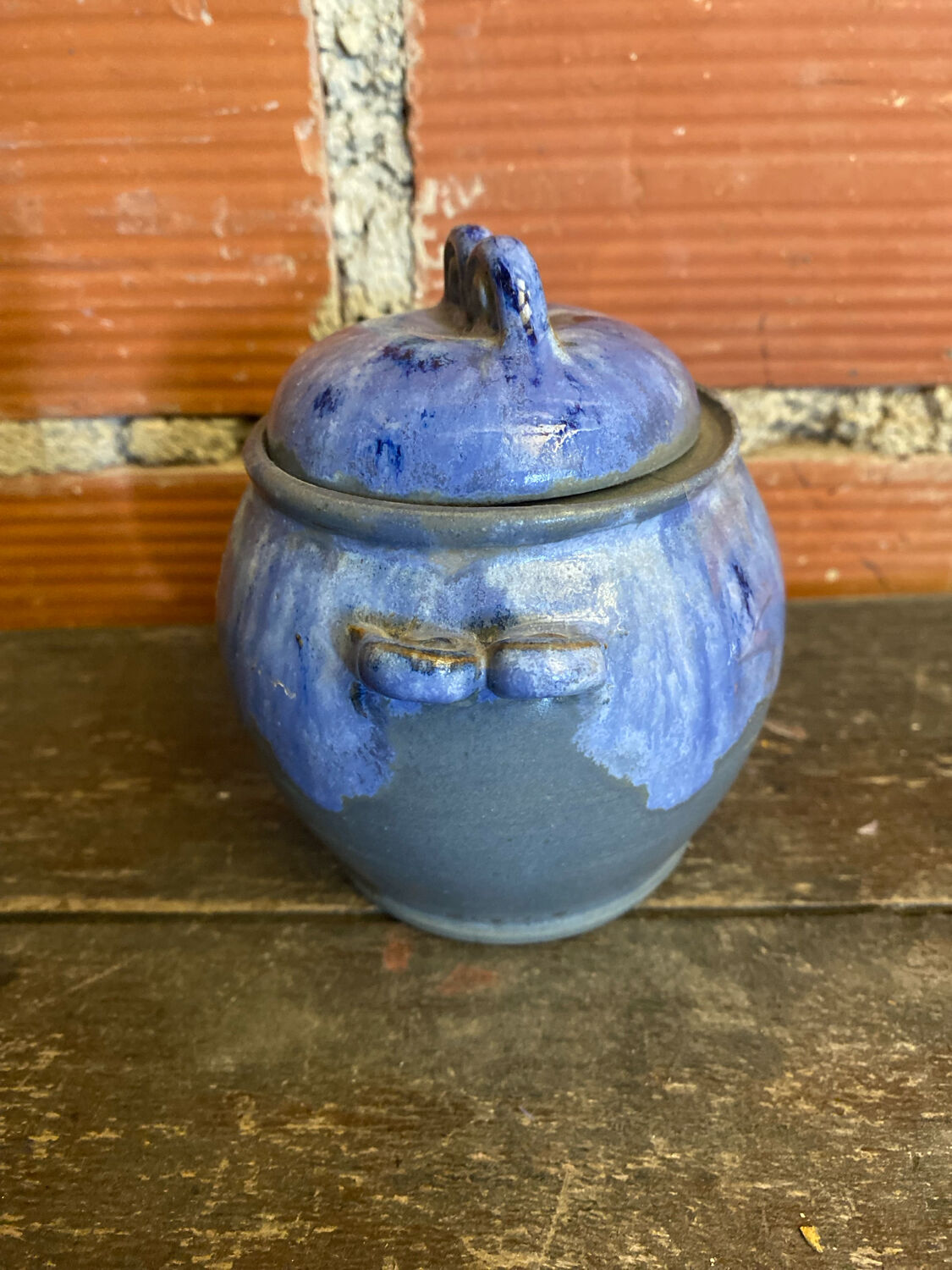 Apothecary pot + old lid peggy la bathie glazed polychrome stoneware