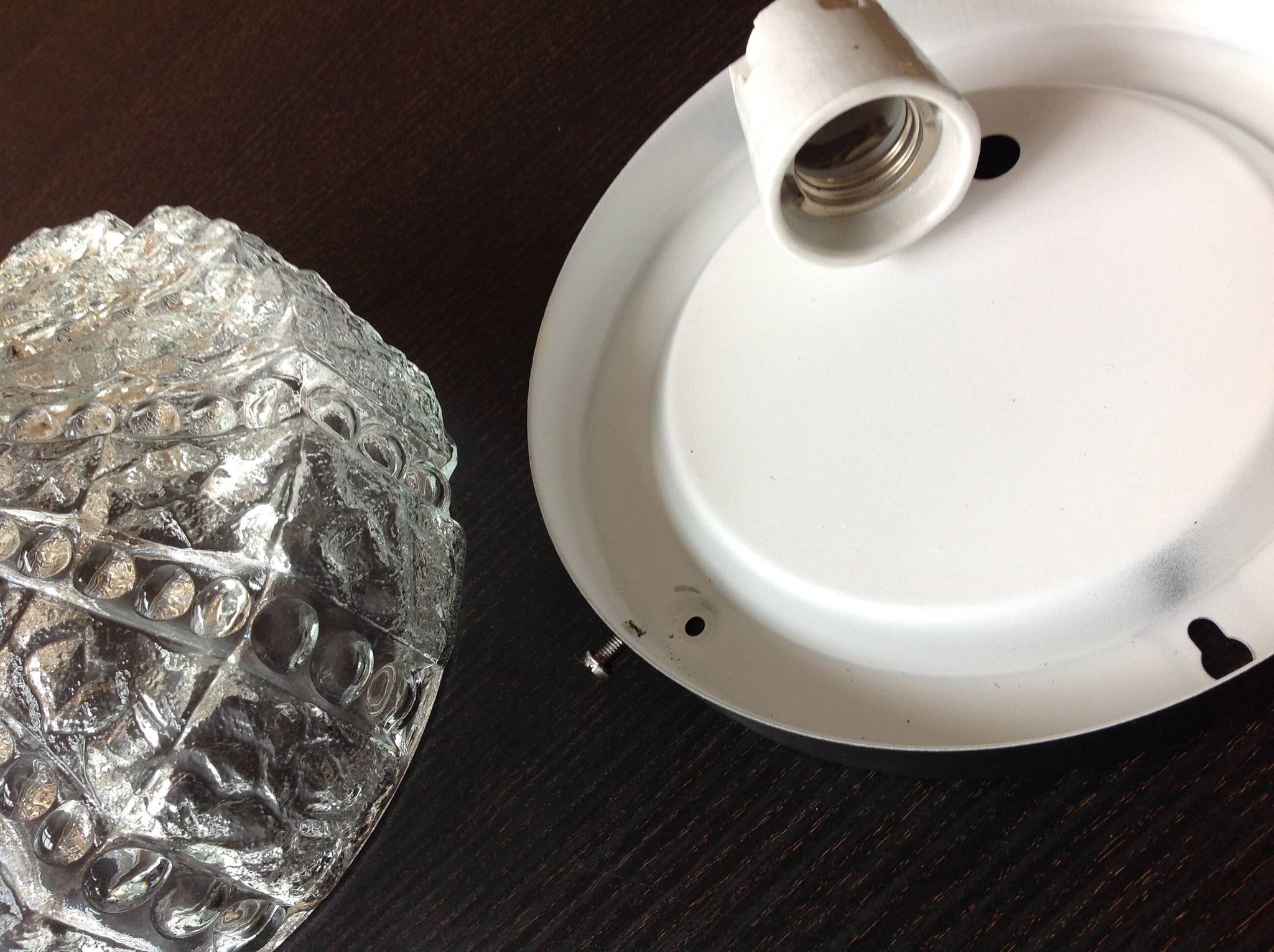 Plafonnier rond en verre bullé  / vintage années 60-70