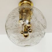 Golden mid-century ice glass ceiling lamp by Doria
