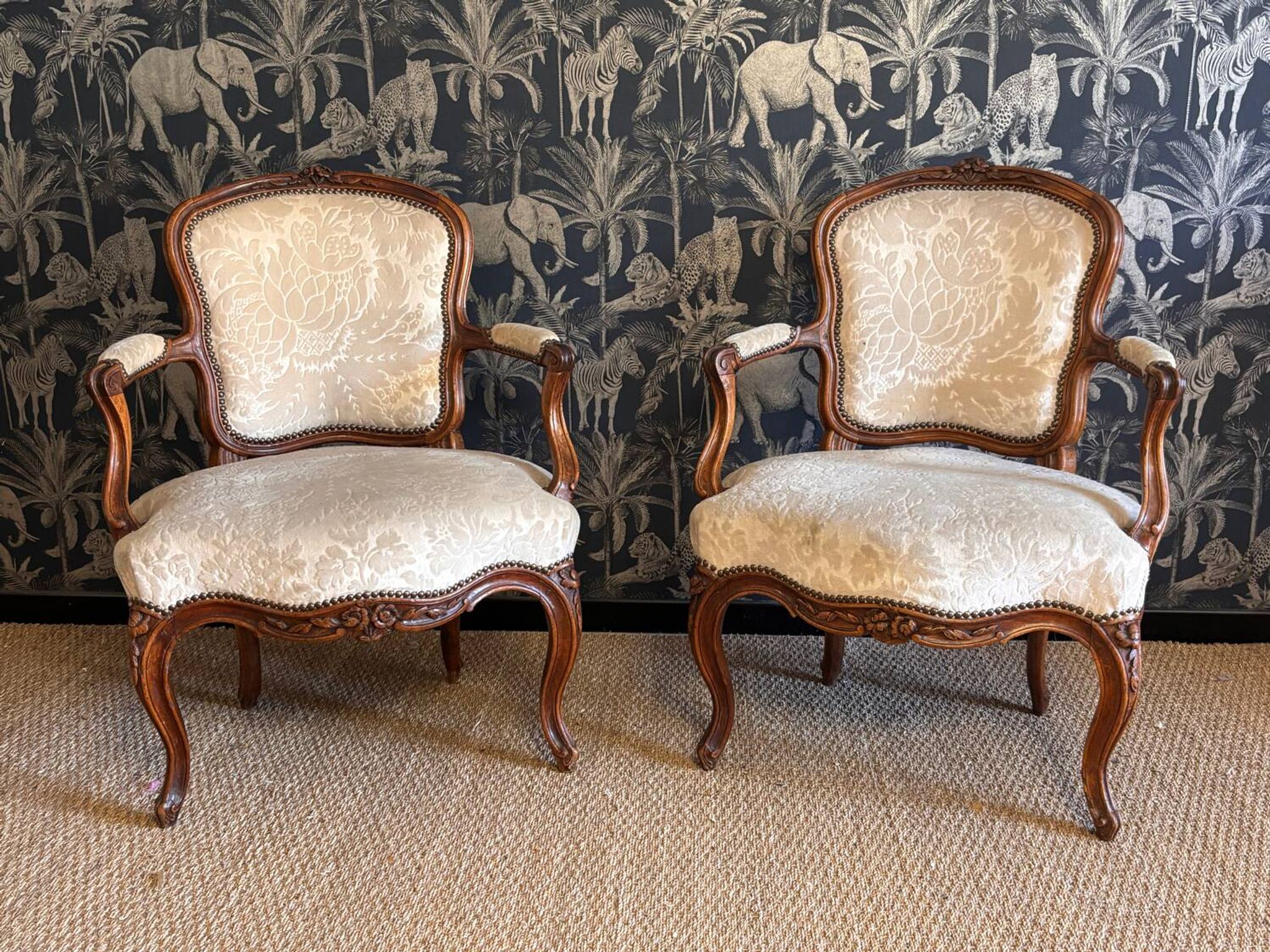 Pair of Louis XV armchairs stamped Nogaret in Lyon, 18th century