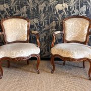 Pair of Louis XV armchairs stamped Nogaret in Lyon, 18th century